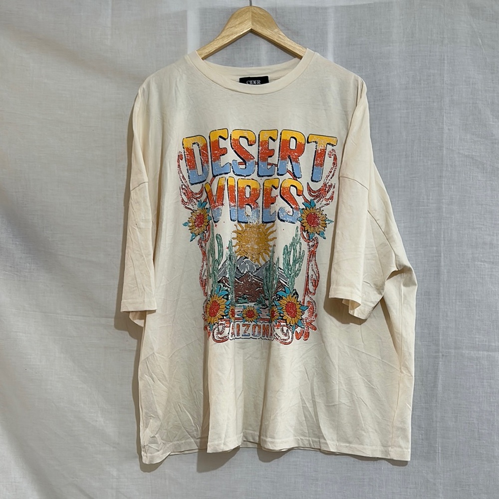 Cider Desert Vibes Arizona Graphic Tee Shirt 4XL Oversized Cream Boho Cactus